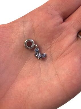 Pandora Silver Mickey Head Dangle Charm with Blue Crystals